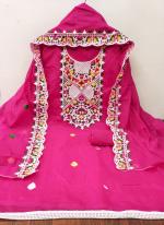 Chanderi Pink Traditional Wear Embroidery Work Dress Material